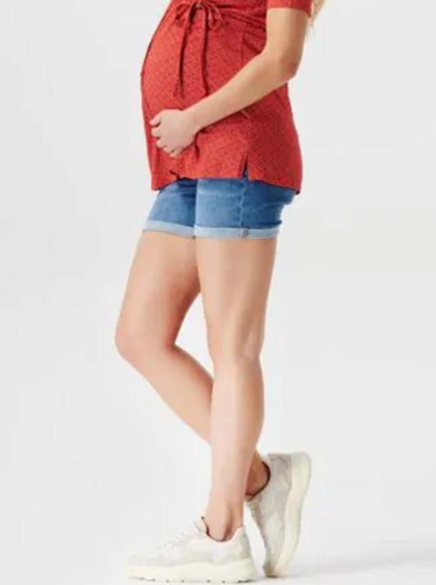 Maternity denim shorts with bandeau top