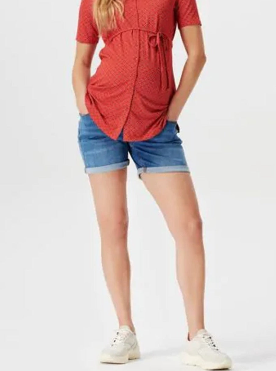 Maternity denim shorts with bandeau top